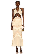 PatBO Fringe & Lace Sleeveless Cut Out Maxi Dress in Sandstone | FWRD