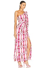 PatBO Twist One Shoulder Maxi Dress in Flamant, view 2, click to view large image.