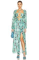 PatBO Wist Long Sleeve Lace Up Maxi Dress in Piscene Blue, view 1, click to view large image.