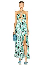 PatBO Wist Long Sleeve Lace Up Maxi Dress in Piscene Blue, view 2, click to view large image.