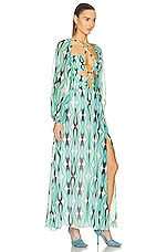 PatBO Wist Long Sleeve Lace Up Maxi Dress in Piscene Blue, view 3, click to view large image.