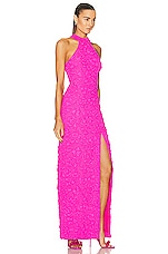 PatBO Stretch Jacquard High Neck Maxi Dress in Neon Pink, view 2, click to view large image.