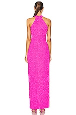PatBO Stretch Jacquard High Neck Maxi Dress in Neon Pink, view 3, click to view large image.