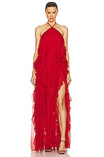PatBO Ruffle Halterneck Maxi Dress in Poppy, view 1, click to view large image.