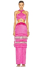 PatBO Halterneck Maxi Dress with Beaded Fringe in Fuchsia, view 1, click to view large image.