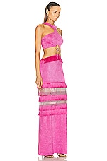 PatBO Halterneck Maxi Dress with Beaded Fringe in Fuchsia, view 2, click to view large image.