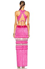 PatBO Halterneck Maxi Dress with Beaded Fringe in Fuchsia, view 3, click to view large image.