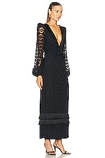 PatBO Crochet Plunge Fringe Trim Maxi Dress in Black, view 2, click to view large image.