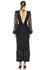 PatBO Crochet Plunge Fringe Trim Maxi Dress in Black, view 3, click to view large image.