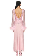 PatBO Feather Trim Rhinestone Netted Plunge Gown in Light Pink, view 3, click to view large image.