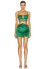 PatBO Hand-beaded Fringe Mini Dress in Emerald, view 1, click to view large image.