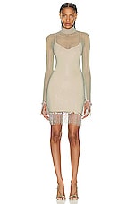 PatBO Hand-beaded Rhinestone Netted Mini Dress in Mermaid, view 1, click to view large image.