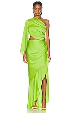 PatBO One Shoulder Draped Maxi Dress in Lime, view 1, click to view large image.