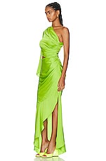 PatBO One Shoulder Draped Maxi Dress in Lime, view 3, click to view large image.