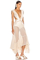 PatBO Fringe and Mesh Cutout Maxi Dress in Wheat, view 2, click to view large image.