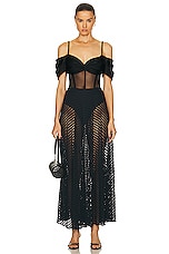 PatBO Corset Netted Maxi Dress in Black, view 1, click to view large image.