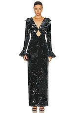 PatBO Sequin Keyhole Cutout Maxi Dress in Black, view 1, click to view large image.