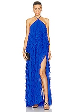 PatBO Ruffle Halterneck Maxi Dress in Ultramarine, view 1, click to view large image.