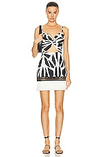 PatBO Fringe Trim Cotton Mini Dress in Black & White, view 1, click to view large image.