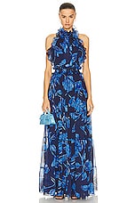 PatBO Nightflower Open Back Maxi Dress in Indigo, view 1, click to view large image.