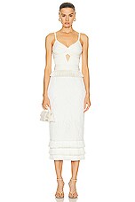 PatBO Twist Top Fringe Midi Dress in Ivory, view 1, click to view large image.