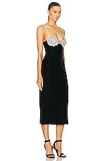 PatBO Crystal Chain Velvet Midi Dress in Black, view 2, click to view large image.