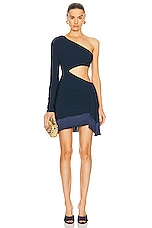 PatBO One Shoulder Cutout Mini Dress in French Navy, view 1, click to view large image.