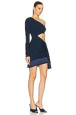 PatBO One Shoulder Cutout Mini Dress in French Navy, view 2, click to view large image.