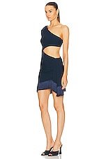 PatBO One Shoulder Cutout Mini Dress in French Navy, view 3, click to view large image.