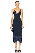 PatBO Embroidered Crochet Midi Dress in French Navy, view 1, click to view large image.