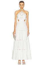 PatBO Lasercut Cotton Poplin Maxi Dress in White, view 1, click to view large image.