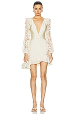 PatBO Crochet Plunge Mini Dress in Wheat, view 1, click to view large image.