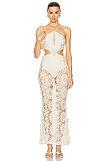 PatBO Embroidered Crochet Halterneck Dress in Wheat, view 1, click to view large image.