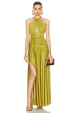 PatBO Metallic Jersey Halterneck Maxi Dress in Absinthe, view 1, click to view large image.