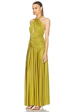 PatBO Metallic Jersey Halterneck Maxi Dress in Absinthe, view 3, click to view large image.