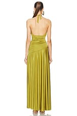 PatBO Metallic Jersey Halterneck Maxi Dress in Absinthe, view 4, click to view large image.