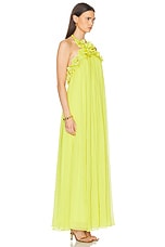 PatBO Hand-Embroidered 3D Flower Gown in Acid Yellow, view 2, click to view large image.