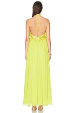 PatBO Hand-Embroidered 3D Flower Gown in Acid Yellow, view 3, click to view large image.