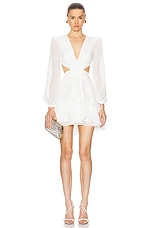 PatBO Deep V Cutout Mini Dress in White, view 1, click to view large image.