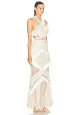 PatBO Fringe Trim Halterneck Maxi Dress in Wheat, view 2, click to view large image.