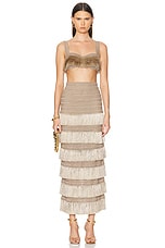 PatBO Metallic Fringe Maxi Skirt in Gold, view 4, click to view large image.