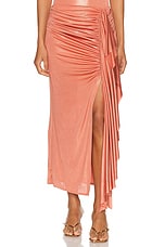 PatBO Metallic Jersey Midi Skirt in Terracotta, view 1, click to view large image.