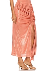 PatBO Metallic Jersey Midi Skirt in Terracotta, view 2, click to view large image.