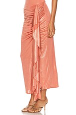 PatBO Metallic Jersey Midi Skirt in Terracotta, view 3, click to view large image.