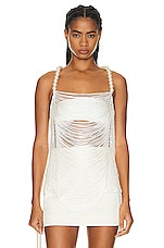 PatBO Draped Fringe Top in White, view 1, click to view large image.