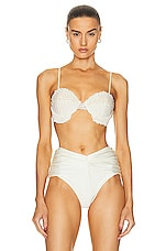 PatBO Pearl Beaded Bralette Top in White, view 1, click to view large image.