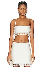 PatBO Beaded Crop Top in White, view 1, click to view large image.
