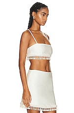 PatBO Beaded Crop Top in White, view 2, click to view large image.