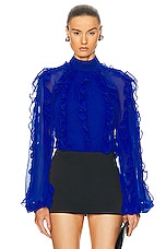 PatBO Ruffle High Neck Blouse in Ultramarine, view 1, click to view large image.