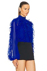 PatBO Ruffle High Neck Blouse in Ultramarine, view 2, click to view large image.
